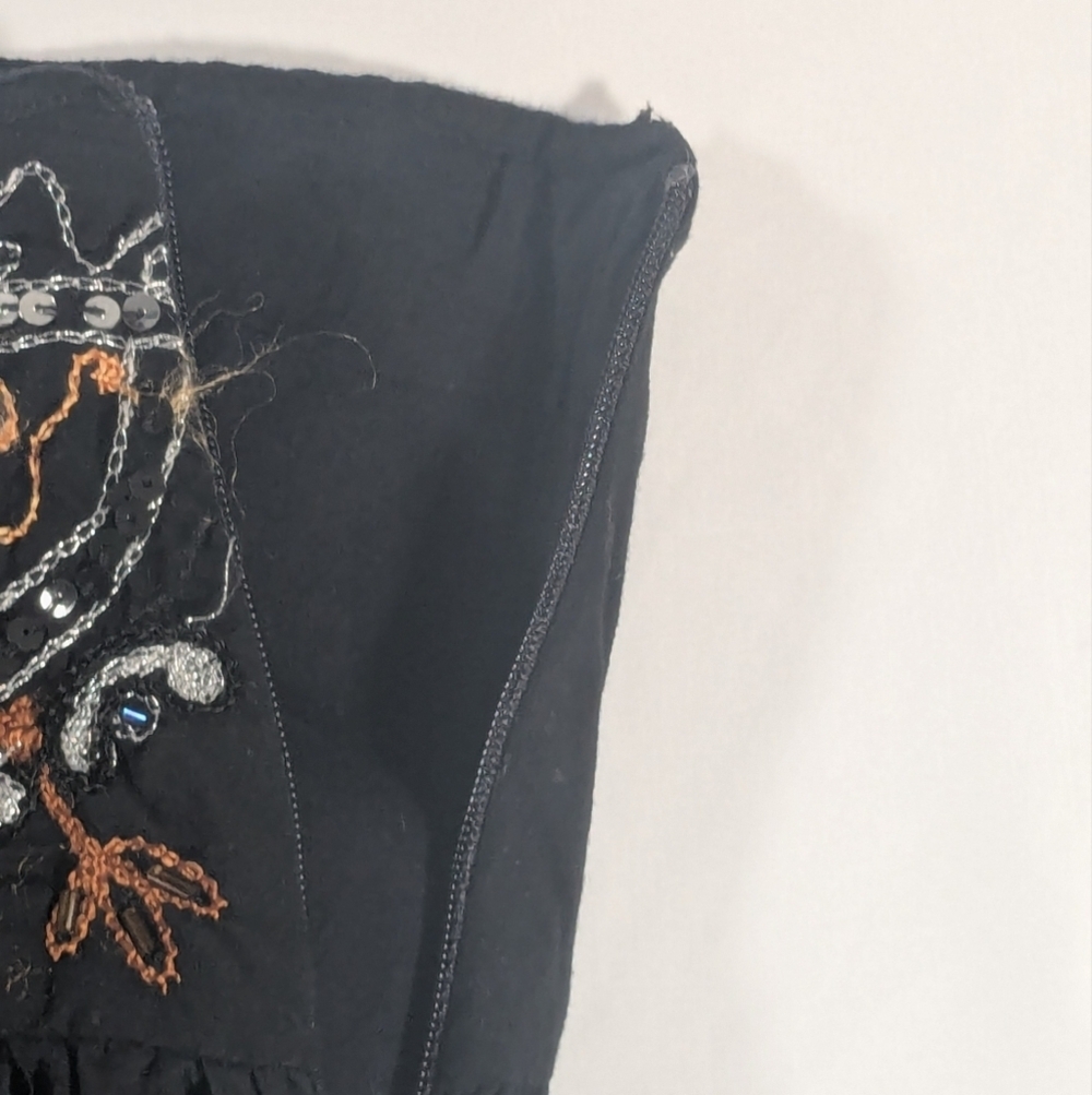 Nolita Cotton Black Embroidered and Sequin Pleated Midi Skirt Size Small - Picture 5 of 8